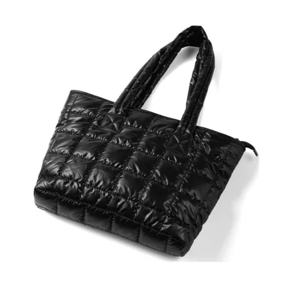 Black Nylon Puffer Quilt Tote Bag - Picture 6 of 6